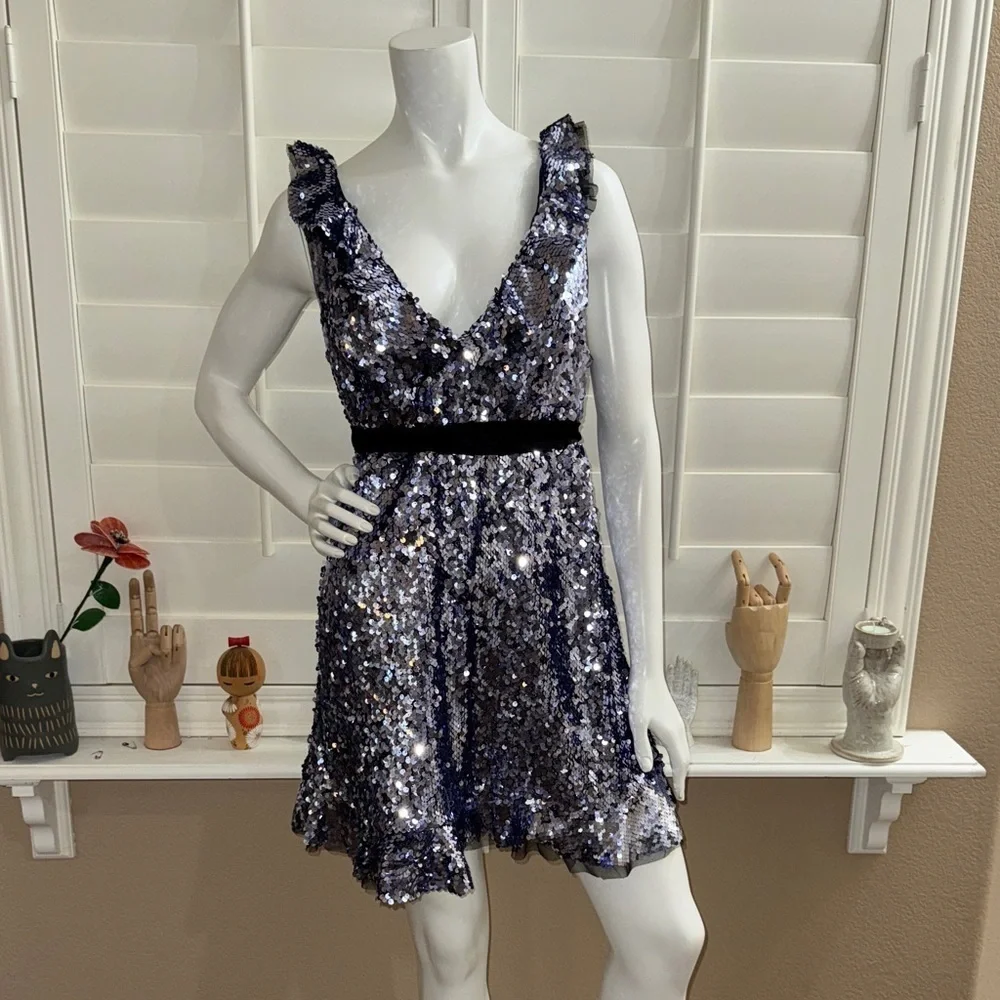 Free People Sequin Siren Ruffled Mini Dress - Picture 1 of 14